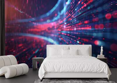 Abstract technology background of high speed global data transfer, ultra fast broadband and connection, digital cyber tech motion Wall mural