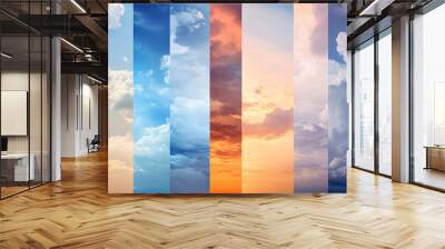 banner design collage displays photos of the sky under various weather conditions, emphasizing meteorology and climate change  Wall mural