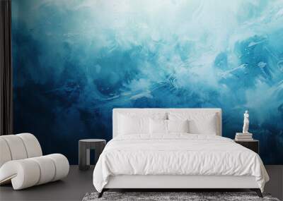 Calm water underwater blurry texture blue background for copy space text. Abstract ocean wave brushstrokes art for spring Easter, Mother’s Day travel. Pastel impasto romantic paint banner Wall mural