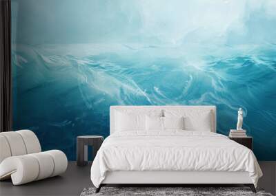 Calm water underwater blurry texture blue background for copy space text. Abstract ocean wave brushstrokes art for spring Easter, Mother’s Day travel. Pastel impasto romantic paint banner Wall mural