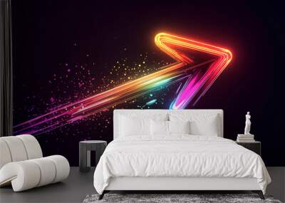 colorful arrow made of glowing light beams, pointing right at the center on a black background he arrow forms an elegant and dynamic shape with a sense of motion and speed  Wall mural