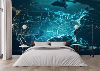 Digital map of USA, concept of American global network and connectivity, data transfer and cyber technology, electronic vote, information exchange and telecommunication  Wall mural