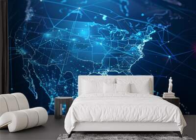 Digital map of USA, concept of North America global network and connectivity, data transfer and cyber technology, information exchange and telecommunication  Wall mural