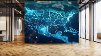 Digital map of USA, concept of North America global network and connectivity, data transfer and cyber technology, information exchange and telecommunication  Wall mural