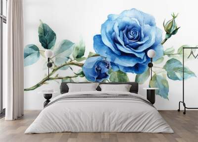 Elegant watercolor blue rose Wall mural