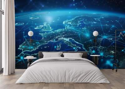 European telecommunication network connected over Europe, France, Germany, UK, Italy, concept about internet and global communication technology for finance Wall mural