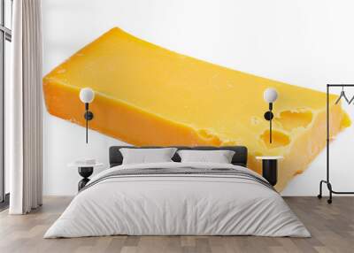 floated Single cheddar cheese slice isolate on white background  Wall mural