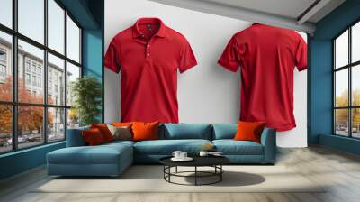 Front and back red polo shirt mockup white background Wall mural