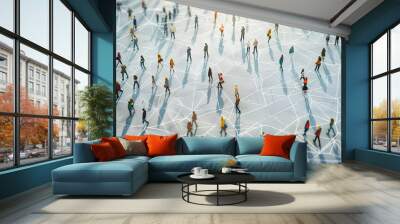 Large group of simple people shapes connected by lines Wall mural