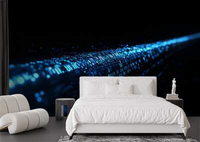 long digital pipeline shaped by vibrant glowing  blue matrix binary code Wall mural