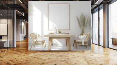 Mock up frame in home interior background, white room with natural wooden table and decor Wall mural