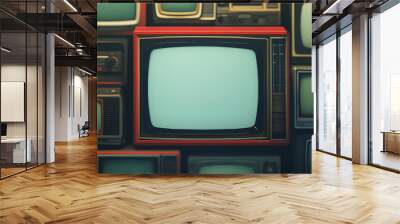 Old vintage television monitor screen with empty displays isolated background, flat view of computer screen, electronic device for showing detail. Wall mural