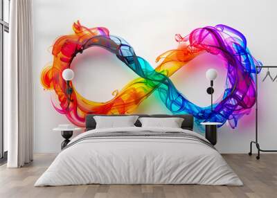 Rainbow Infinity Symbol for Neurodiversity, ink art on white background Wall mural