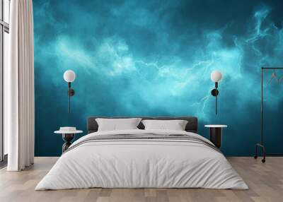 Realistic thunder light and blue smoke cloud bottom frame. Mysterious lightning glow border wide panoramic element Wall mural