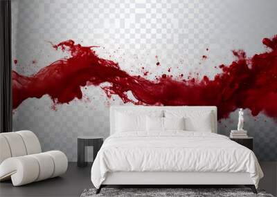 Red blood or paint flowing down on white background.  murder and horror concept. Red ink splash, splatter and stain Wall mural