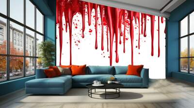 Red blood or paint flowing down on white background.  murder and horror concept. Red ink splash, splatter and stain Wall mural