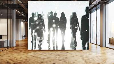 Silhouettes of business people, network Wall mural