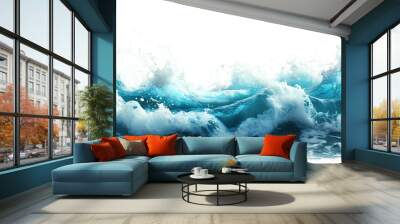 Turquoise ocean waves cresting with foam isolated on white background  Wall mural