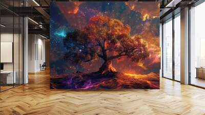 A 3D artwork depicts the Tree of Life in an oil painting style, creating a vibrant and realistic digital masterpiece. Wall mural