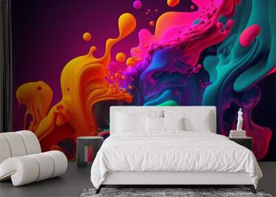 Abstract colorful background. Oil and water drops. Rainbow blurred texture. 3d render illustration Generative AI Wall mural