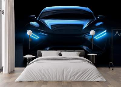 Car blue headlights, shape concept art dark Generative AI Wall mural