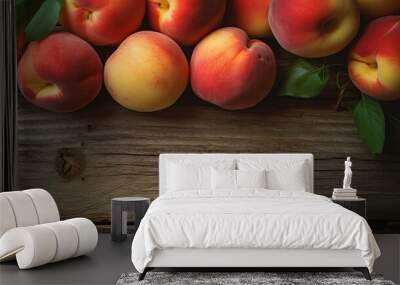 fresh peaches on wood background Generative AI Wall mural