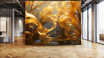 Golden kelp fronds in closeup in the ocean Wall mural