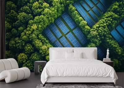 Green power plant with trees harnessed eco-friendly energy for sustainable development, reducing our carbon footprint and promoting environmental protection. Wall mural