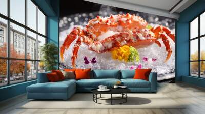 Indulge in a delightful seafood extravaganza featuring succulent crab and lobster, artfully arranged on a bed of ice for a truly luxurious dining experience. Wall mural