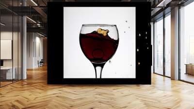 glass of red wine in a black and white frame with droplets and ring in the glass Wall mural