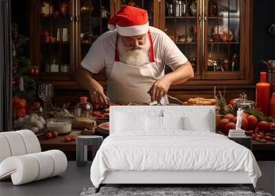 Man preparing delicious and healthy food in the home kitchen for christmas Wall mural