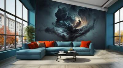 Outer space abstract background, black matter. Thunderstorm clouds in the sky. Mystical swirling smoke backdrop Generative AI Wall mural