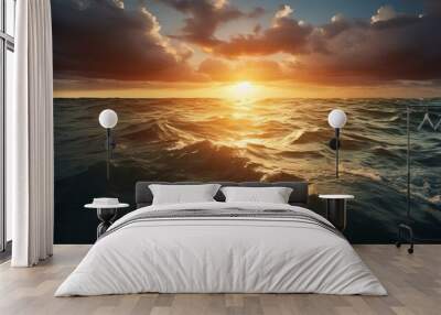 Rays of light after rain storm, seascape with sun reflections on water surface Generative AI Wall mural