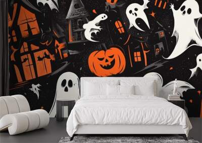 This is a design for a Halloween t-shirt with a spooky vibe. It features a fun Halloween message, ghostly illustrations, and a cool Halloween-themed font. Wall mural