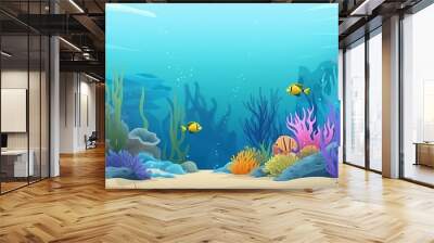 Tropical sea underwater fishes on coral reef. Aquarium oceanarium wildlife colorful marine panorama landscape Generative AI Wall mural