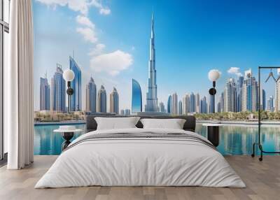 United Arab Emirates' Dubai downtown features an incredible city skyline with luxurious skyscrapers. Wall mural