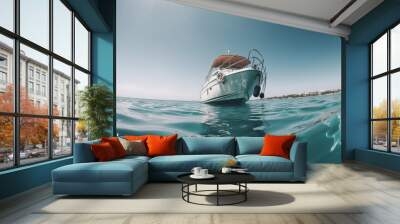 Wide angle shot of front of the yacht in summer time Generative AI Wall mural