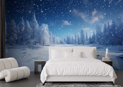 Wintertime scenery. Outside, snow is falling. Snowdrifts and snowflakes. close to hand. Snowfall. Nature. Open space, recording space. Background. Wall mural