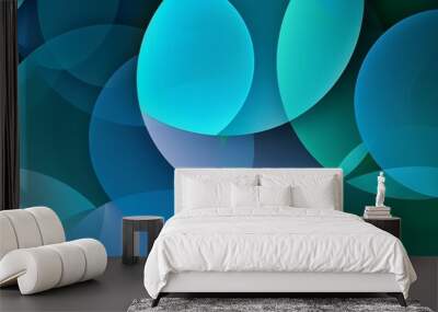 An abstract geometric arrangement of overlapping circles in cool blues and greens Wall mural