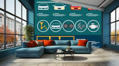 assembly car infographic / assembly line and car production plant process. flat vector illustration Wall mural