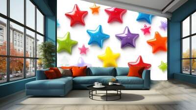 3D shiny, metallic star shaped stickers for children on white background Wall mural