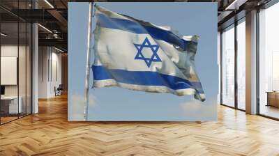 National flag of Israel flutters in the wind - Generative Ai Wall mural