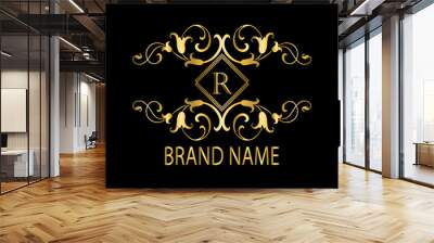 Web Creative Initial letter r logo design with modern business vector template. Creative isolated r monogram logo design with new latter logo golden color
 Wall mural