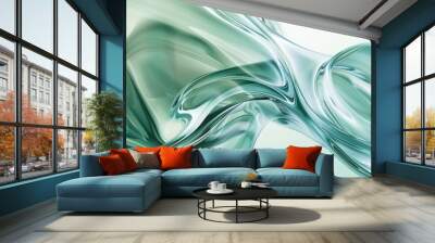 Abstract smooth transparent glass flowing shapes  waves with a glossy liquid texture against a soft gradient background Wall mural