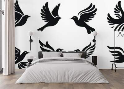 Set of birds vector silhouettes for logo clipart design concept, isolated on a white background Wall mural