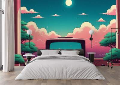 1990s Pastel Lofi music background Wall mural