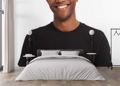 Confidence, happy and portrait of black man with smile on isolated, PNG and transparent background. Fashion, happiness and confident male person standing in casual t-shirt, trendy clothes and style Wall mural