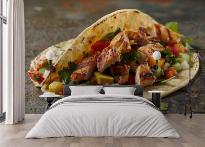 A vibrant taco with a mix of grilled chicken fresh vegetables Wall mural