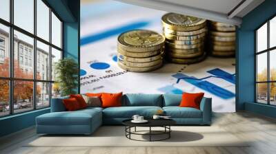 Financial Data Visualization with Coins and Graph Wall mural