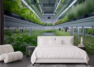 Hydroponic greenhouses that are harmless to health in a green area that is environmentally friendly and healthy. Wall mural